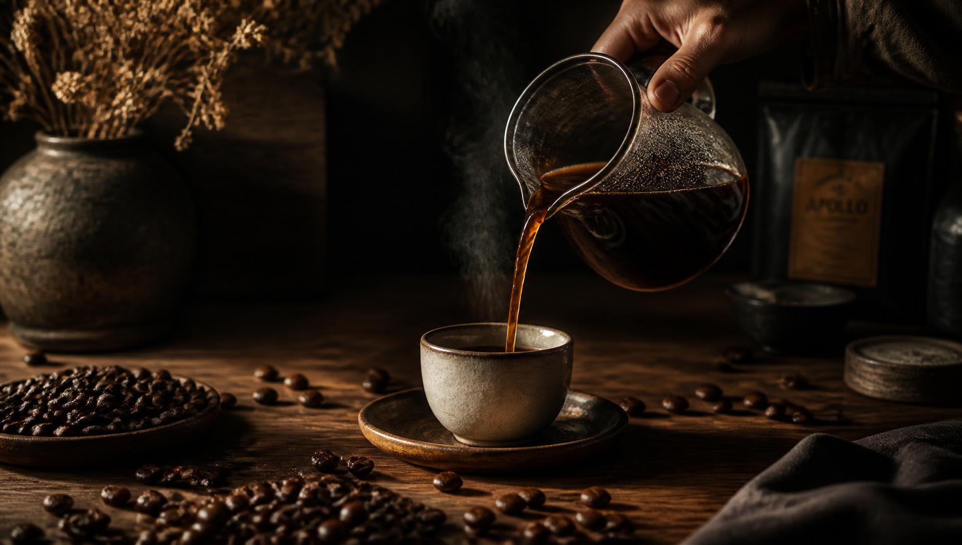 Coffee poured into a ceramic cup