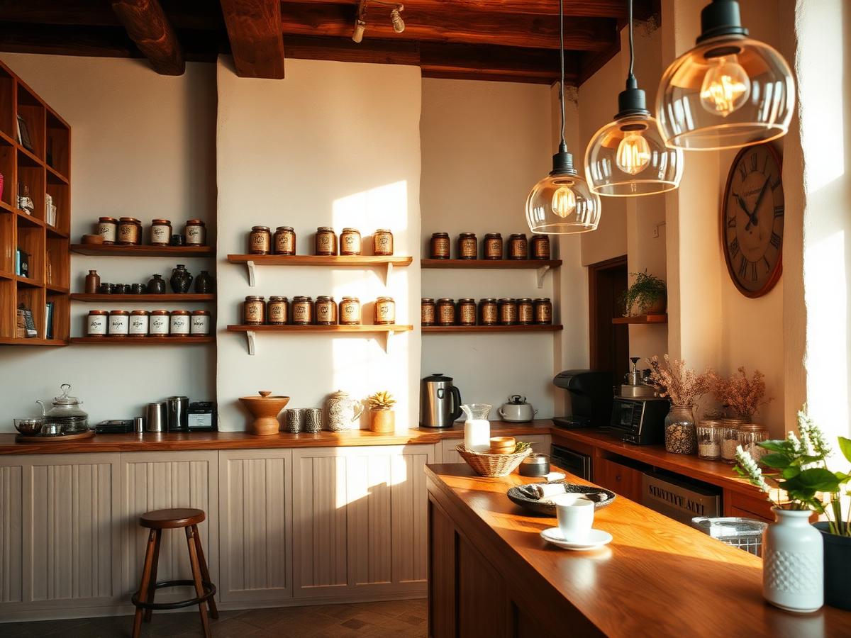 Warm wooden interior of the tea house